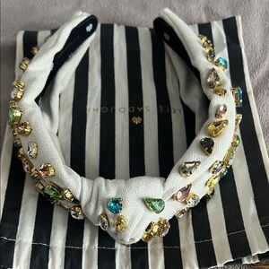 Lele Sadoughi White Headband with Multicolor Gems